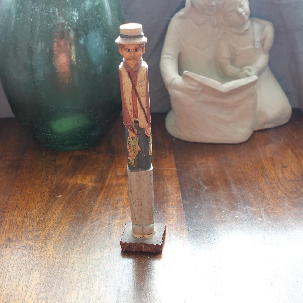 Vintage tall hand carved resin fisherman‎ statue